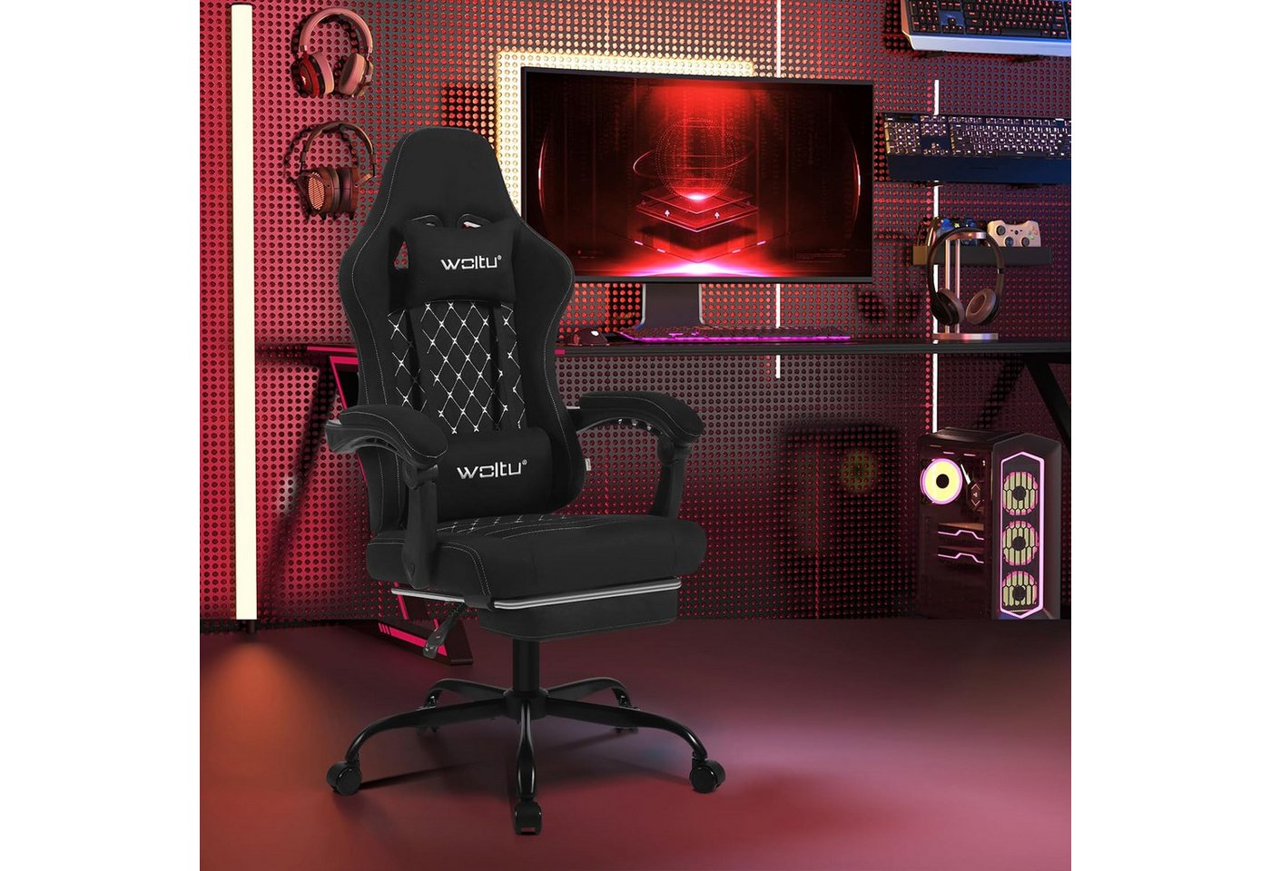 Woltu Gaming-Stuhl (1 St), mit Massagefunktion, ergonomisch, 150 kg, Tech-Stoff – Bild 4 von 5