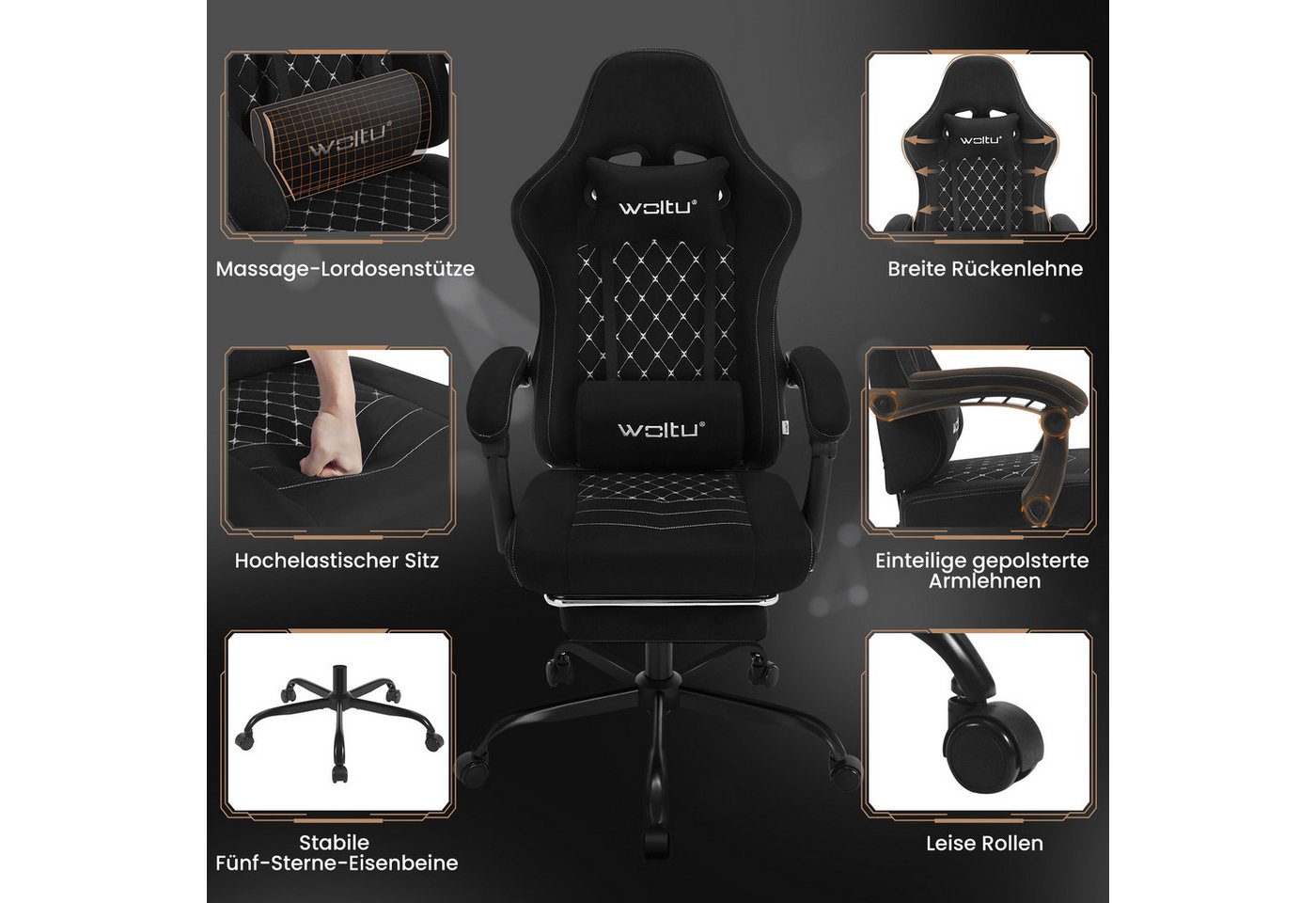 Woltu Gaming-Stuhl (1 St), mit Massagefunktion, ergonomisch, 150 kg, Tech-Stoff – Bild 5 von 5