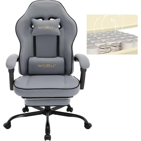 Woltu Gaming-Stuhl (1 St), mit Kopfkissen Lendenkissen Fußstütze, ergonomisch, Netzstoff