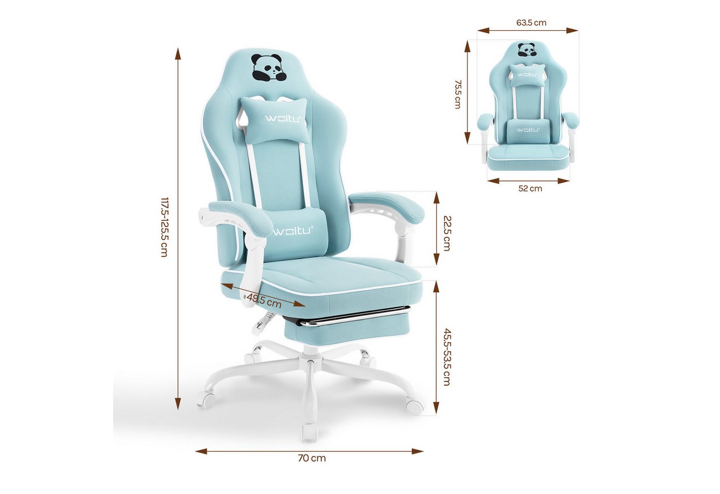 Woltu Gaming-Stuhl (1 St), mit Kopfkissen Lendenkissen Fußstütze, ergonomisch, Netzstoff – Bild 3 von 5