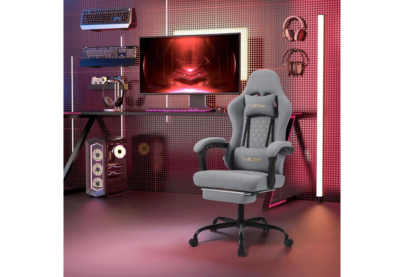 Woltu Gaming-Stuhl (1 St), mit Massagefunktion, ergonomisch, 150 kg, Netzstoff – Bild 2 von 5
