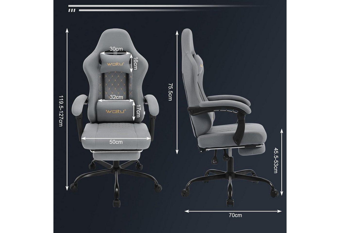 Woltu Gaming-Stuhl (1 St), mit Massagefunktion, ergonomisch, 150 kg, Netzstoff – Bild 3 von 5