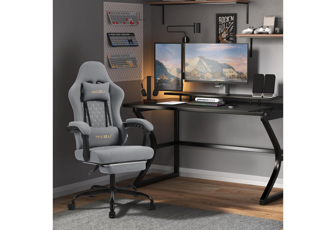 Woltu Gaming-Stuhl (1 St), mit Massagefunktion, ergonomisch, 150 kg, Netzstoff – Bild 4 von 5