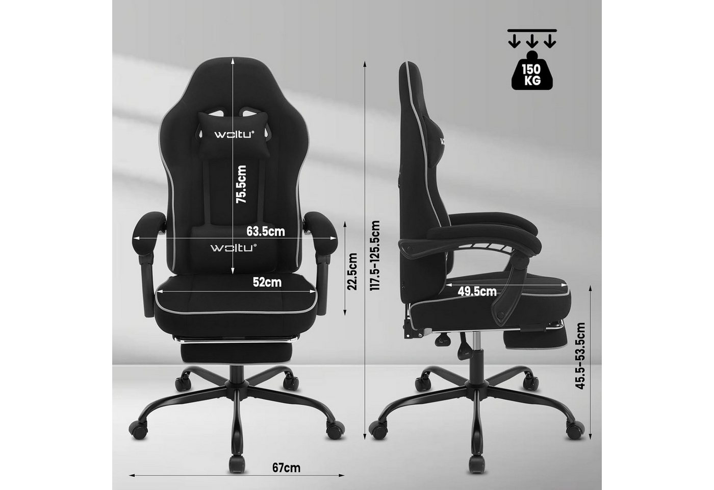 Woltu Gaming-Stuhl (1 St), mit Kopfkissen Lendenkissen Fußstütze, ergonomisch, Netzstoff – Bild 3 von 5
