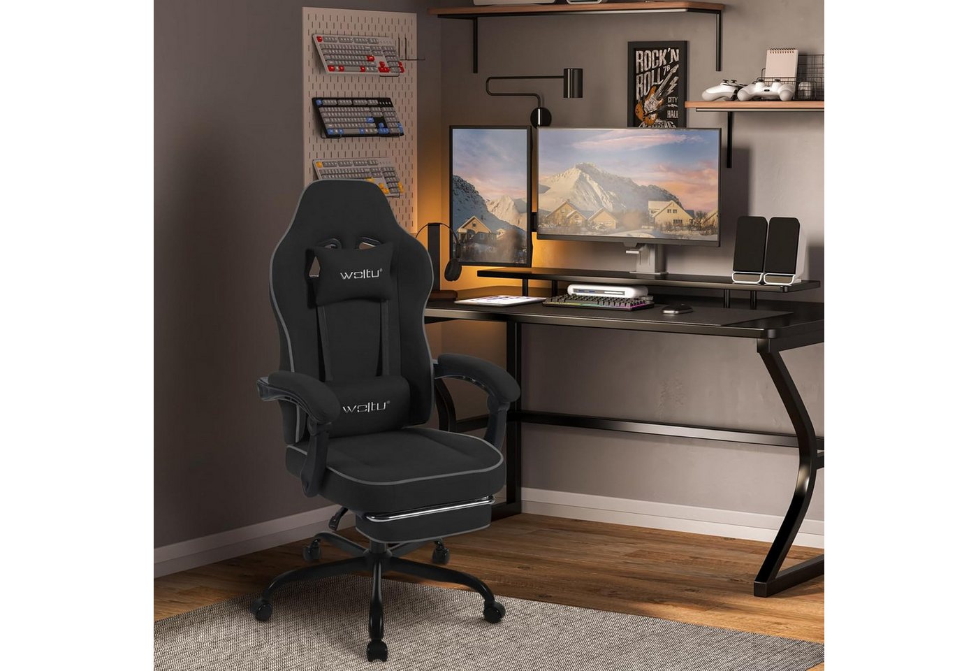 Woltu Gaming-Stuhl (1 St), mit Kopfkissen Lendenkissen Fußstütze ergonomisch, Tech-Stoff – Bild 2 von 5