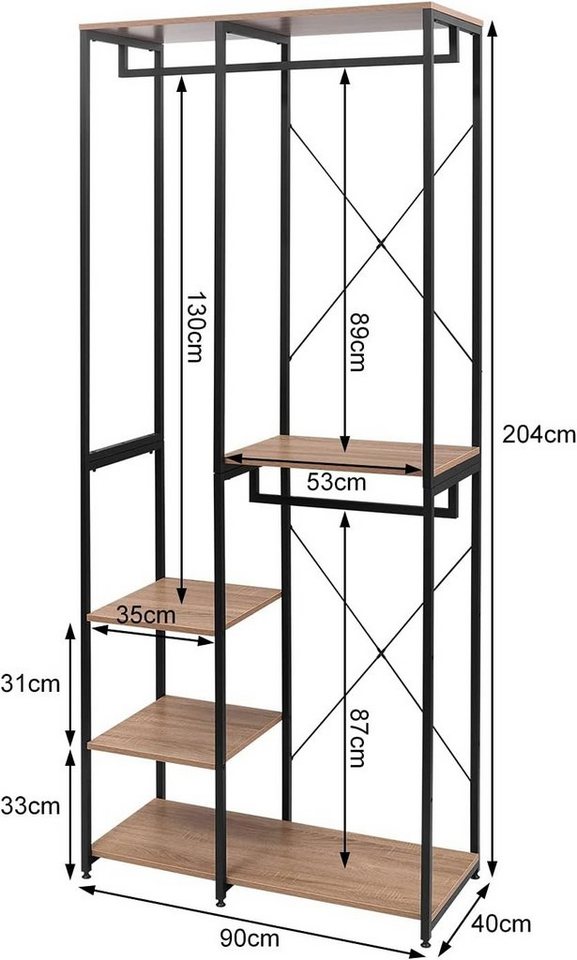 Woltu Garderobenständer, (1 St), Kleiderständer mit Ablage, aus Holz und Stahl – Bild 3 von 5