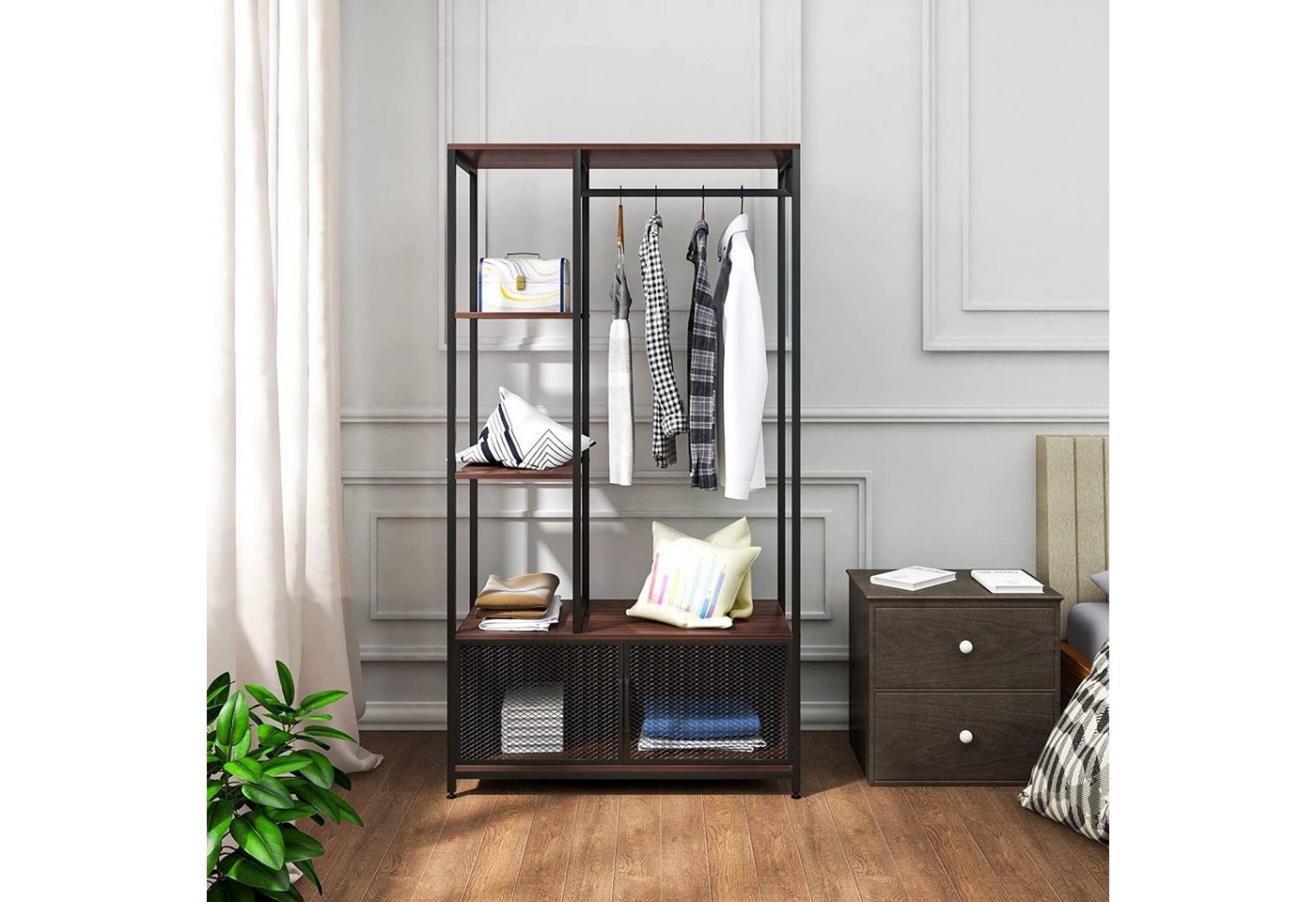 Woltu Garderobenständer, (1 St), mit Lagerschrank, aus Holz und Metall – Bild 2 von 5