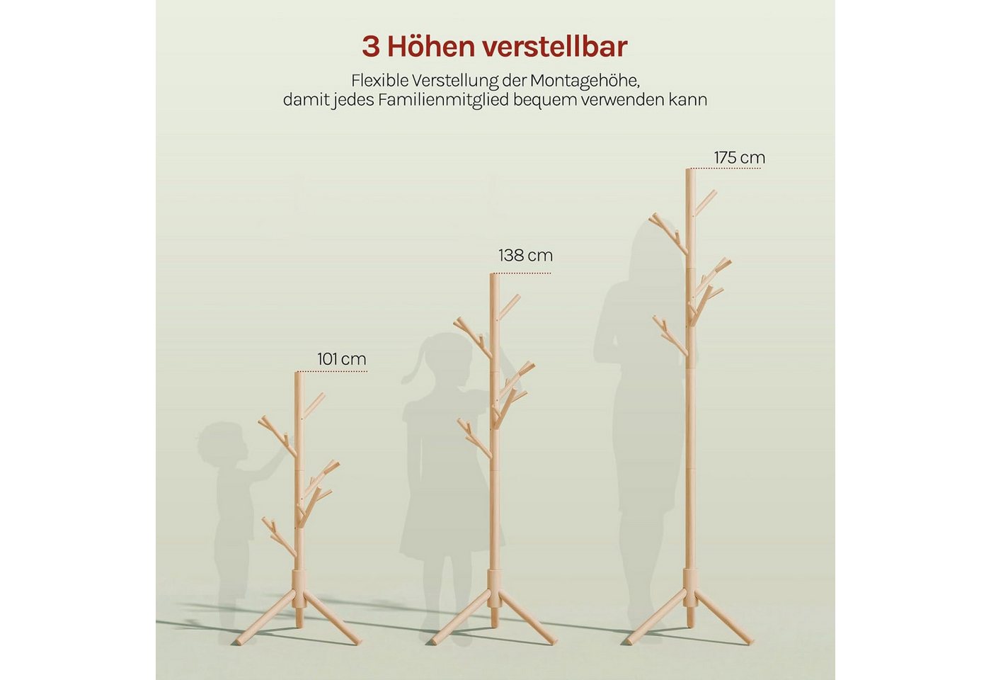 Woltu Garderobenständer, freistehender Kleiderständer aus Holz, 48x175x42 cm – Bild 3 von 5