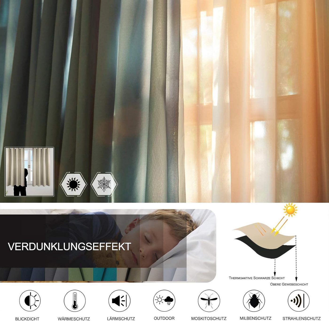 Woltu Gardine (1 St), blickdicht, mit Ösen, 130 g/m², Leichter & weicher – Bild 3 von 5