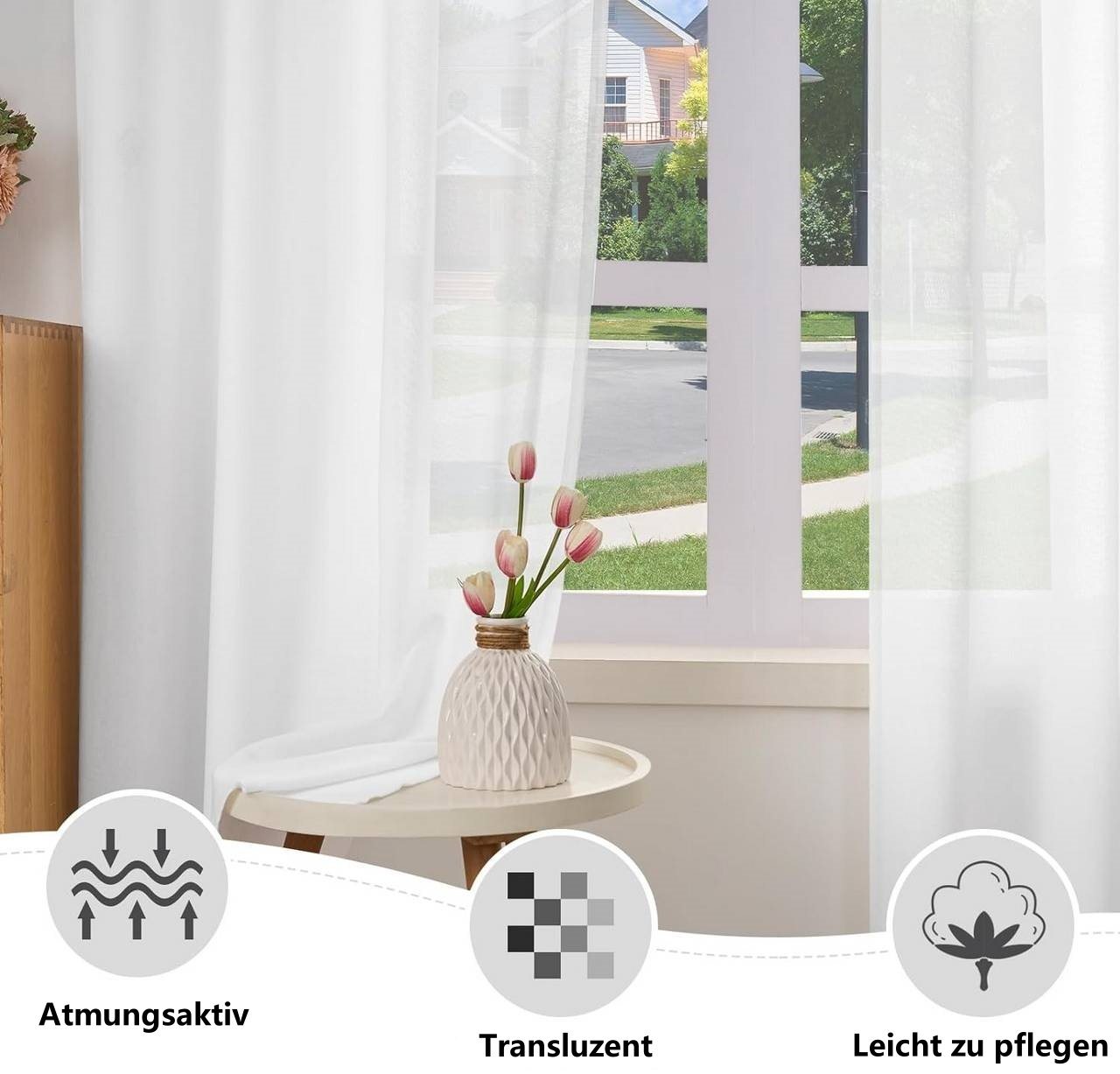 Woltu Gardine (1 St), Kräuselband, halbtransparent, Vorhänge Leinenoptik – Bild 3 von 5