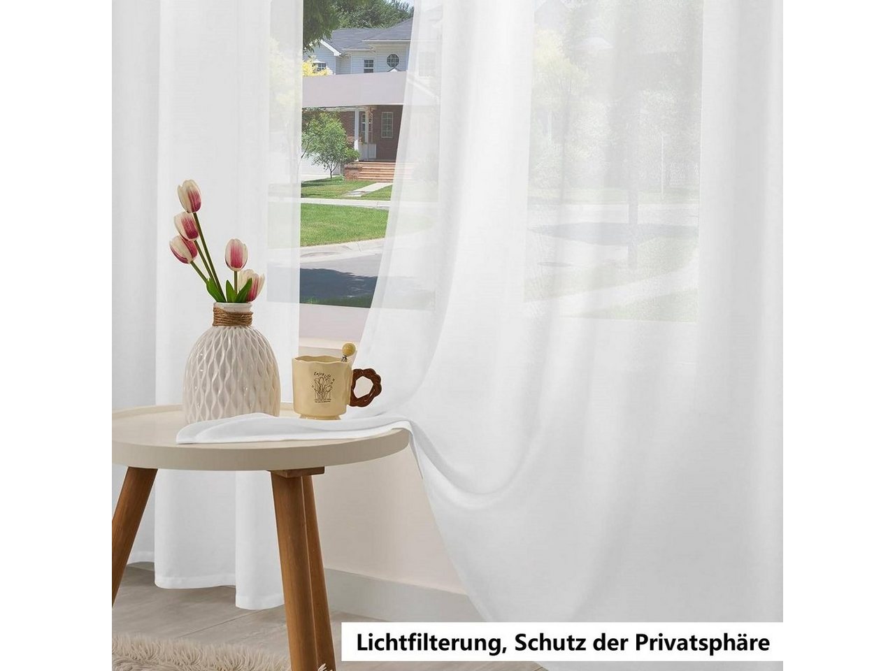 Woltu Gardine (1 St), Kräuselband, halbtransparent, Vorhänge Leinenoptik – Bild 5 von 5