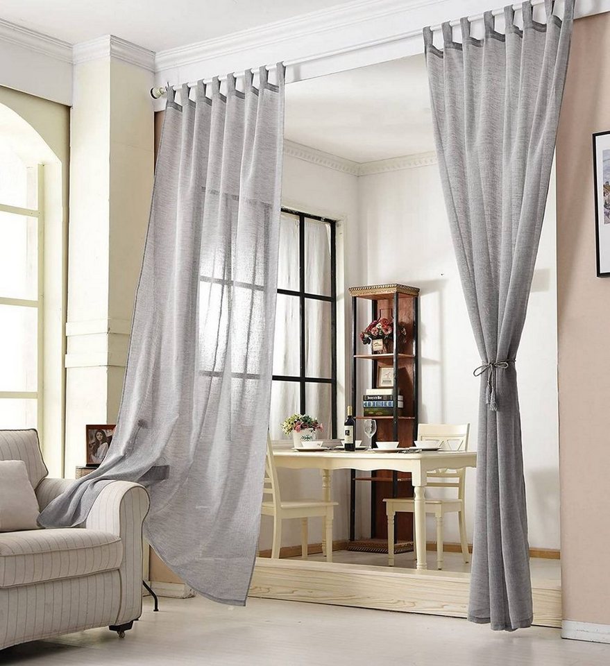 Woltu Gardine (2 St), halbtransparent, Gardinen halbtransparent mit Schlaufen Leinen Optik – Bild 2 von 5