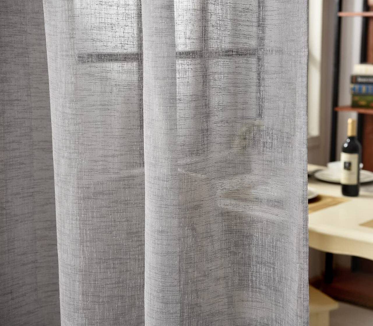 Woltu Gardine (2 St), halbtransparent, Gardinen halbtransparent mit Schlaufen Leinen Optik – Bild 3 von 5
