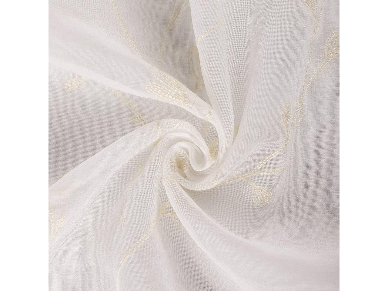 Woltu Gardine (2 St), halbtransparent, Blumen Stickerei mit Schlaufen Leinen Optik – Bild 3 von 5