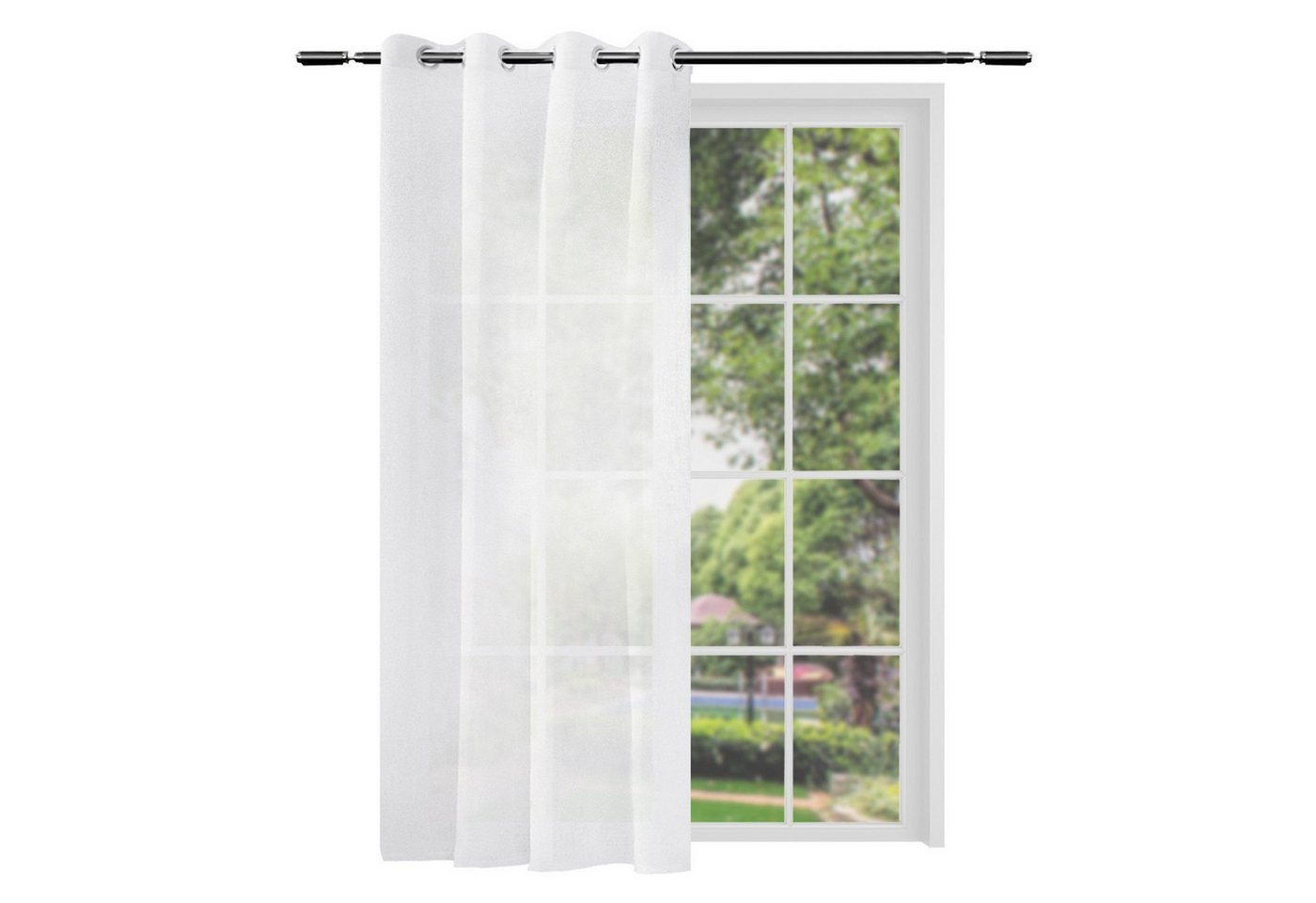 Woltu Gardine (2 St), Ösen, halbtransparent, mit Ösen Leinen Optik Ösenschal – Bild 2 von 5