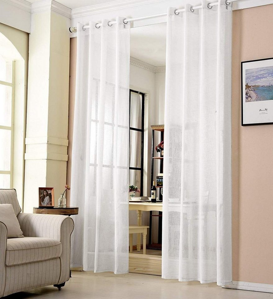 Woltu Gardine (2 St), Ösen, halbtransparent, mit Ösen Leinen Optik Ösenschal – Bild 4 von 5