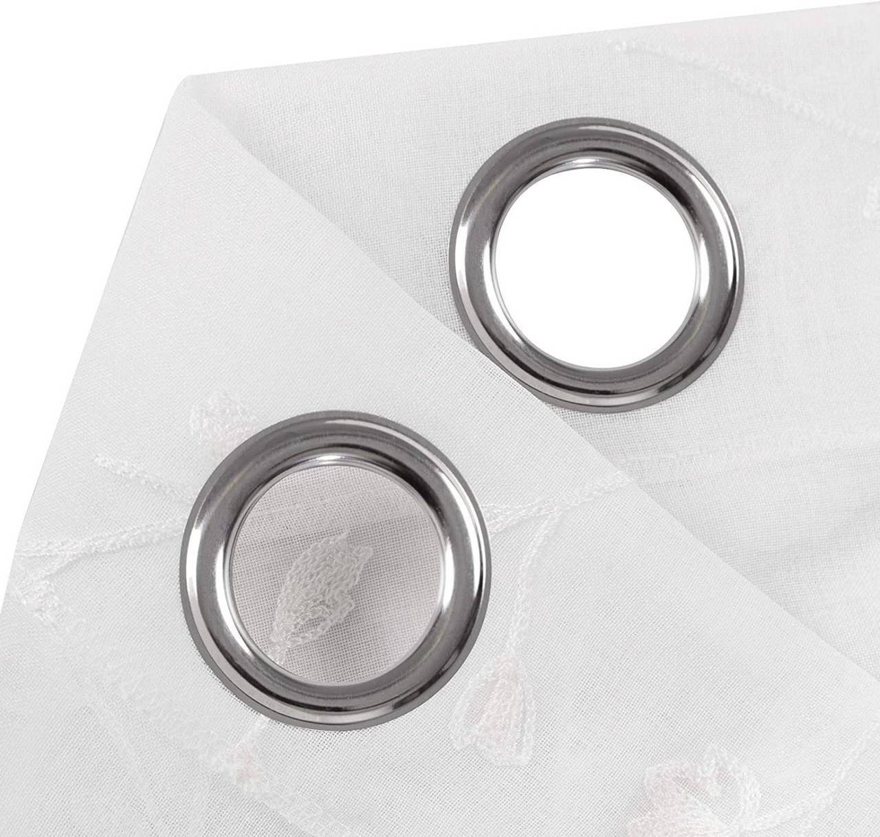 Woltu Gardine (2 St), transparent Blumen Stickerei mit Ösen Leinen Optik – Bild 3 von 5