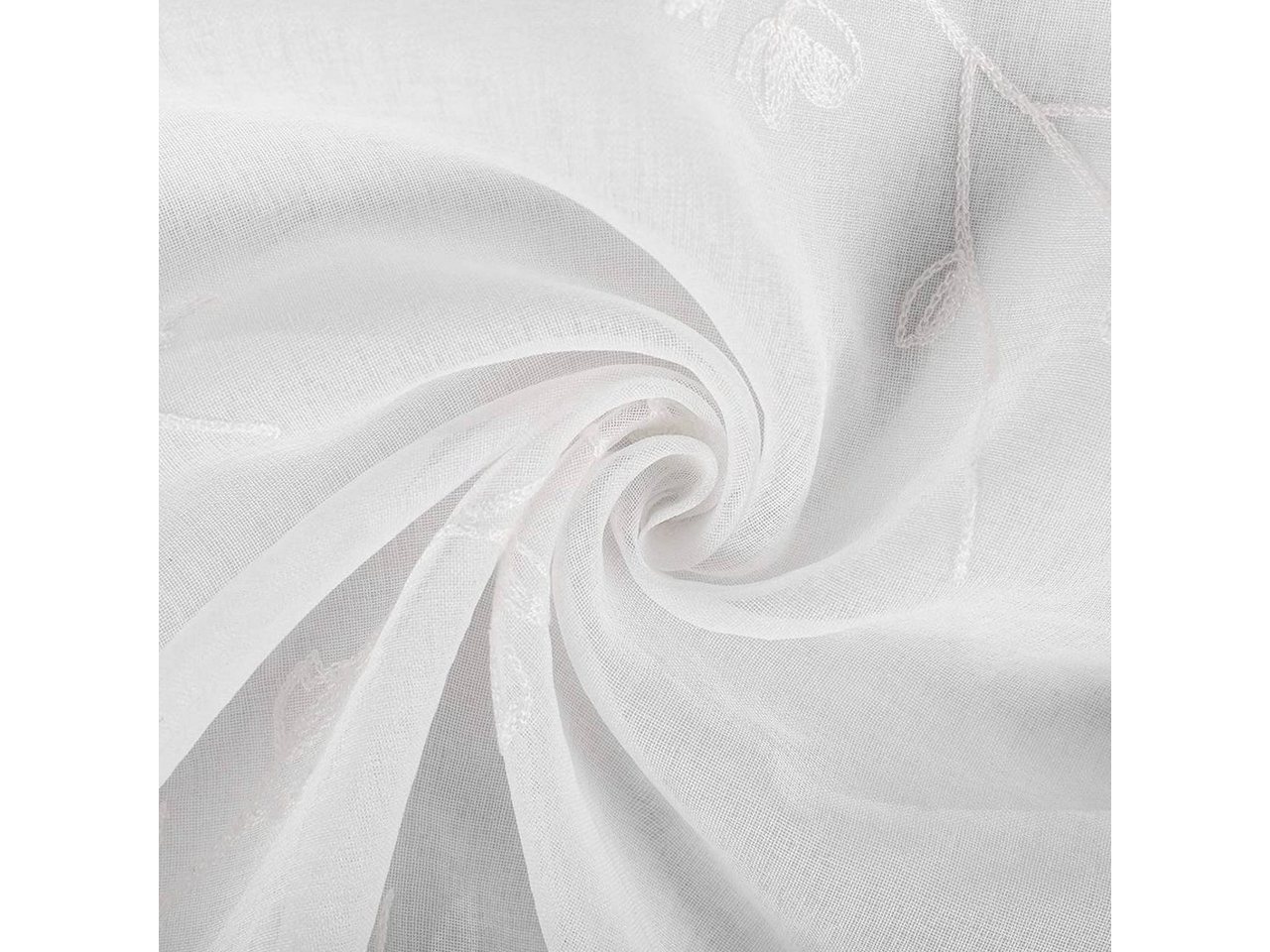 Woltu Gardine (2 St), transparent Blumen Stickerei mit Ösen Leinen Optik – Bild 4 von 5