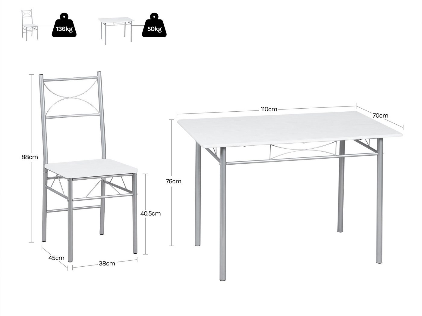 Woltu Garten-Essgruppe, (1-tlg), Esszimmer, Essgruppe für 4 Personen, mit Metallgestell – Bild 3 von 5