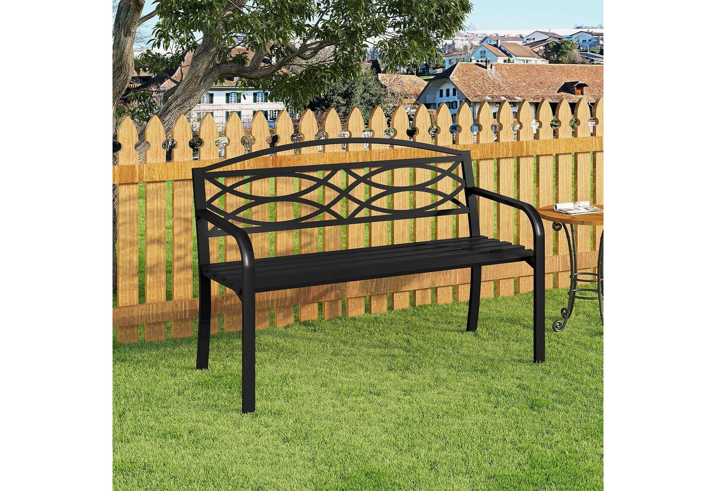 Woltu Gartenbank (1-St), Sitzbank Outdoor, Metall wetterfest, 127x83x59,5 cm, Schwarz – Bild 5 von 5