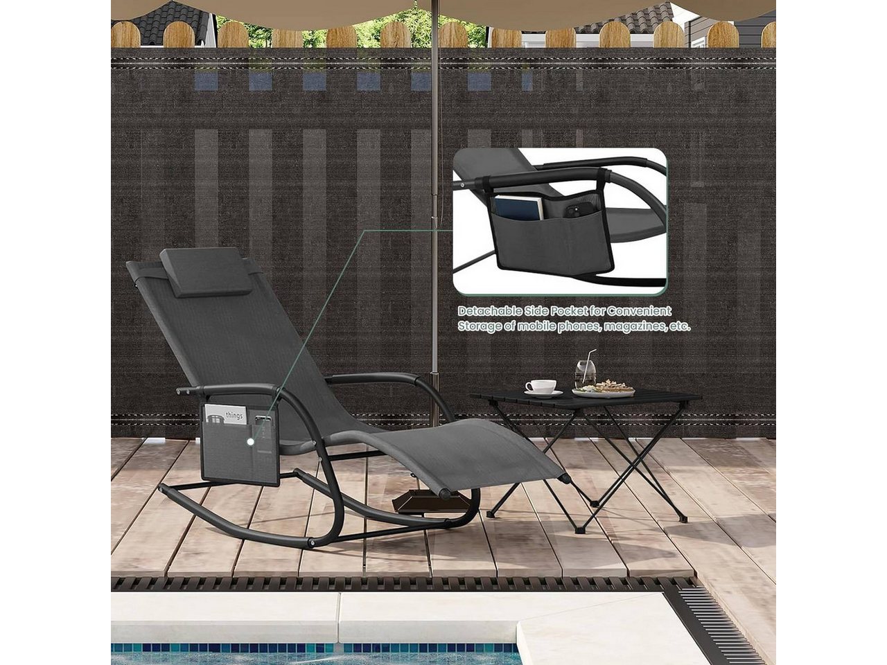 Woltu Gartenliege, 1 St., Liegestuhl Outdoor, mit Kopfstütze, bis 150kg, wetterfest – Bild 2 von 5