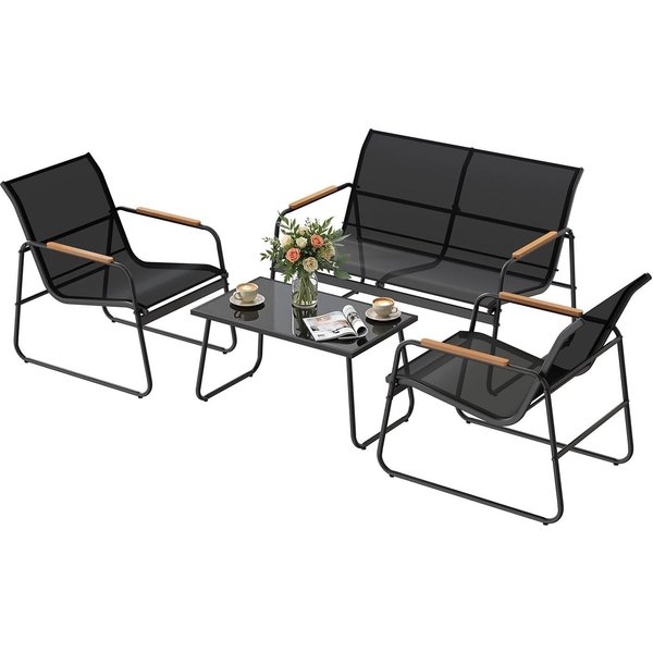 Woltu Gartenlounge-Set, (4-tlg), Gartenmöbel-Set, 1 Tisch & 1 Zweisitzer-Sofa & 2 Sessel, Wetterfest