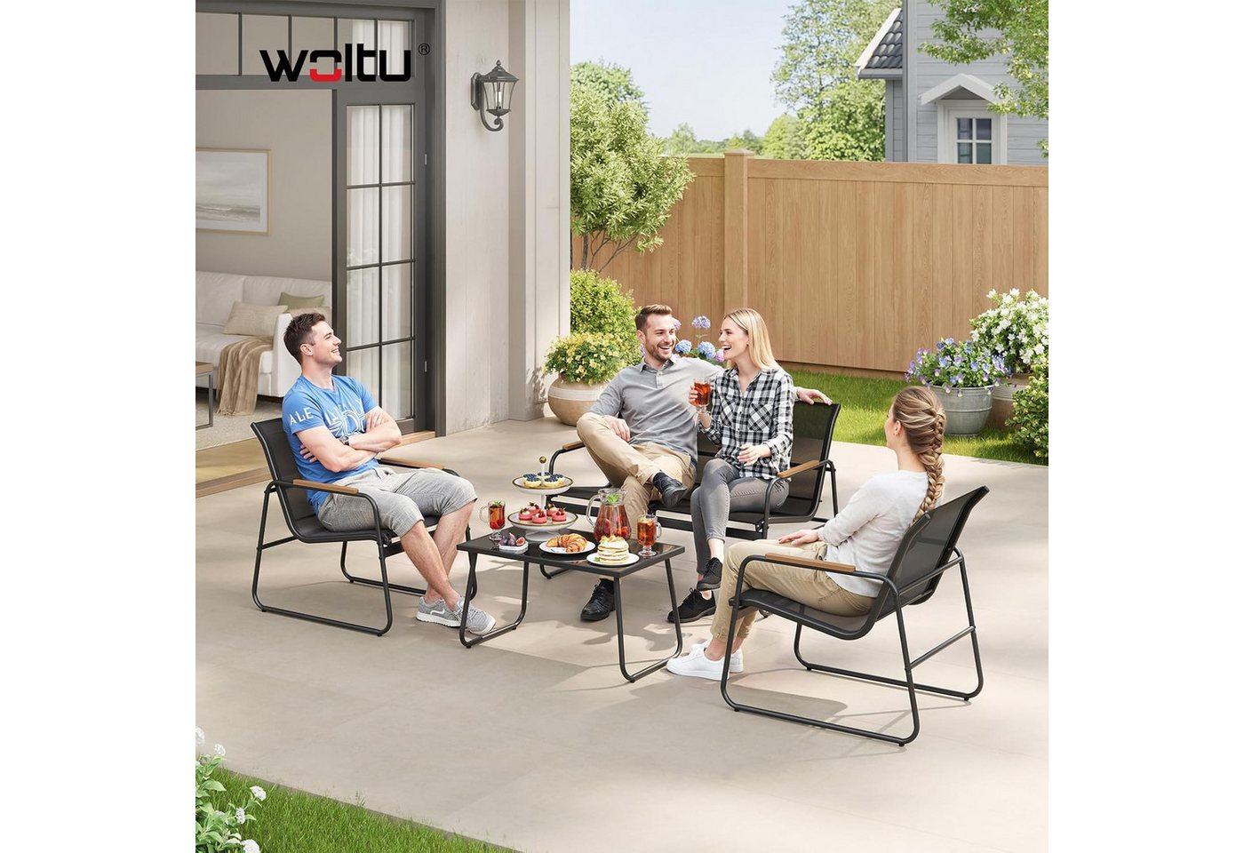 Woltu Gartenlounge-Set, (4-tlg), Gartenmöbel-Set, 1 Tisch & 1 Zweisitzer-Sofa & 2 Sessel, Wetterfest – Bild 2 von 5