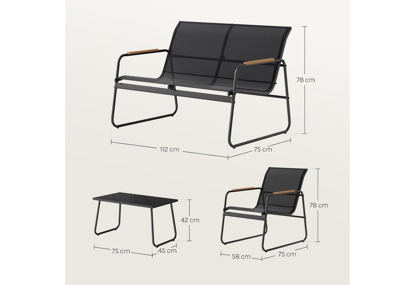 Woltu Gartenlounge-Set, (4-tlg), Gartenmöbel-Set, 1 Tisch & 1 Zweisitzer-Sofa & 2 Sessel, Wetterfest – Bild 3 von 5
