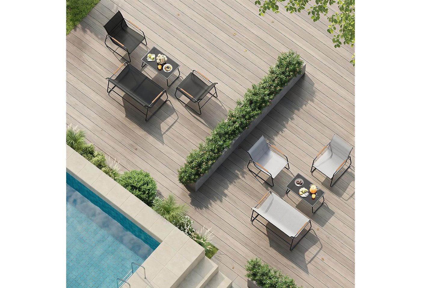 Woltu Gartenlounge-Set, (4-tlg), Gartenmöbel-Set, 1 Tisch & 1 Zweisitzer-Sofa & 2 Sessel, Wetterfest – Bild 4 von 5