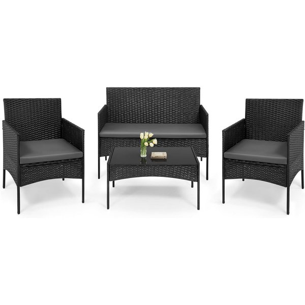 Woltu Gartenlounge-Set, (4-tlg., 1 Sofa, 2 Sessel, 1 Couchtisch), Gartenmöbel-Set, mit Metallrahmen und Sicherheitsglas