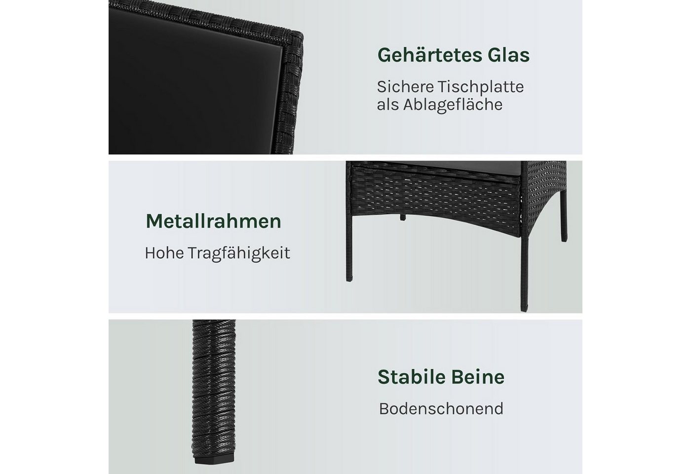 Woltu Gartenlounge-Set, (4-tlg., 1 Sofa, 2 Sessel, 1 Couchtisch), Gartenmöbel-Set, mit Metallrahmen und Sicherheitsglas – Bild 5 von 5