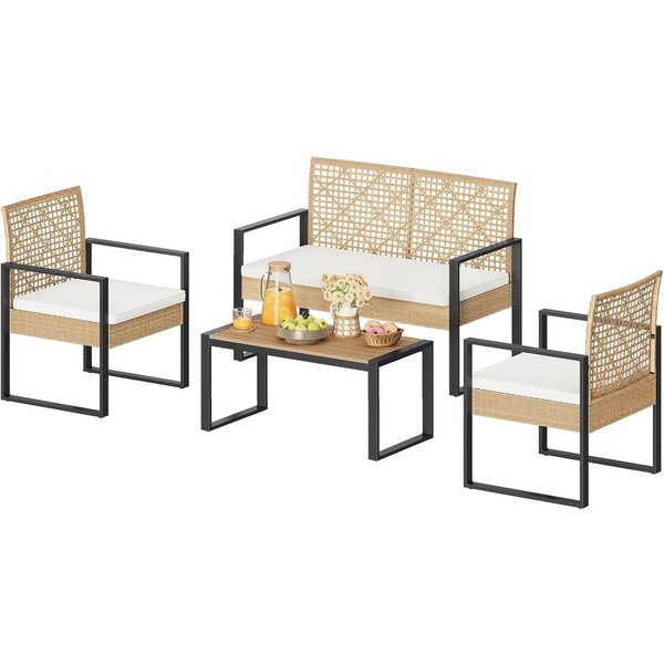 Woltu Gartenlounge-Set, (4-tlg), Gartenmöbel mit 1 Sofa 2 Sessel 1 Couchtisch und Kissen, Rattan-Optik