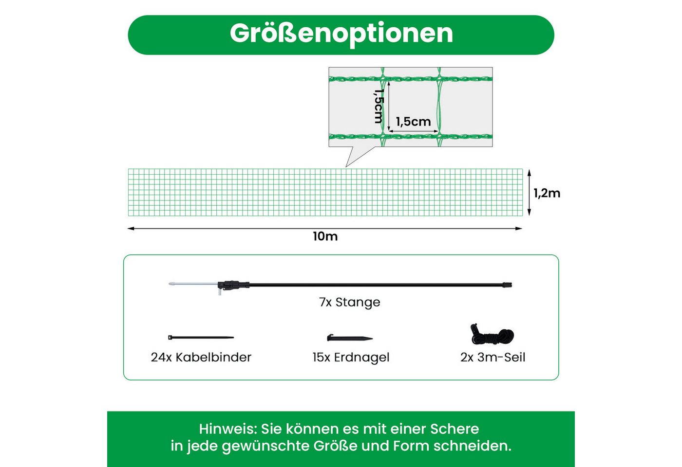 Woltu Gartenzaun, (1-St), Geflügelnetz, mobiler Zaun, 53 g/m² PE, Grün – Bild 3 von 5