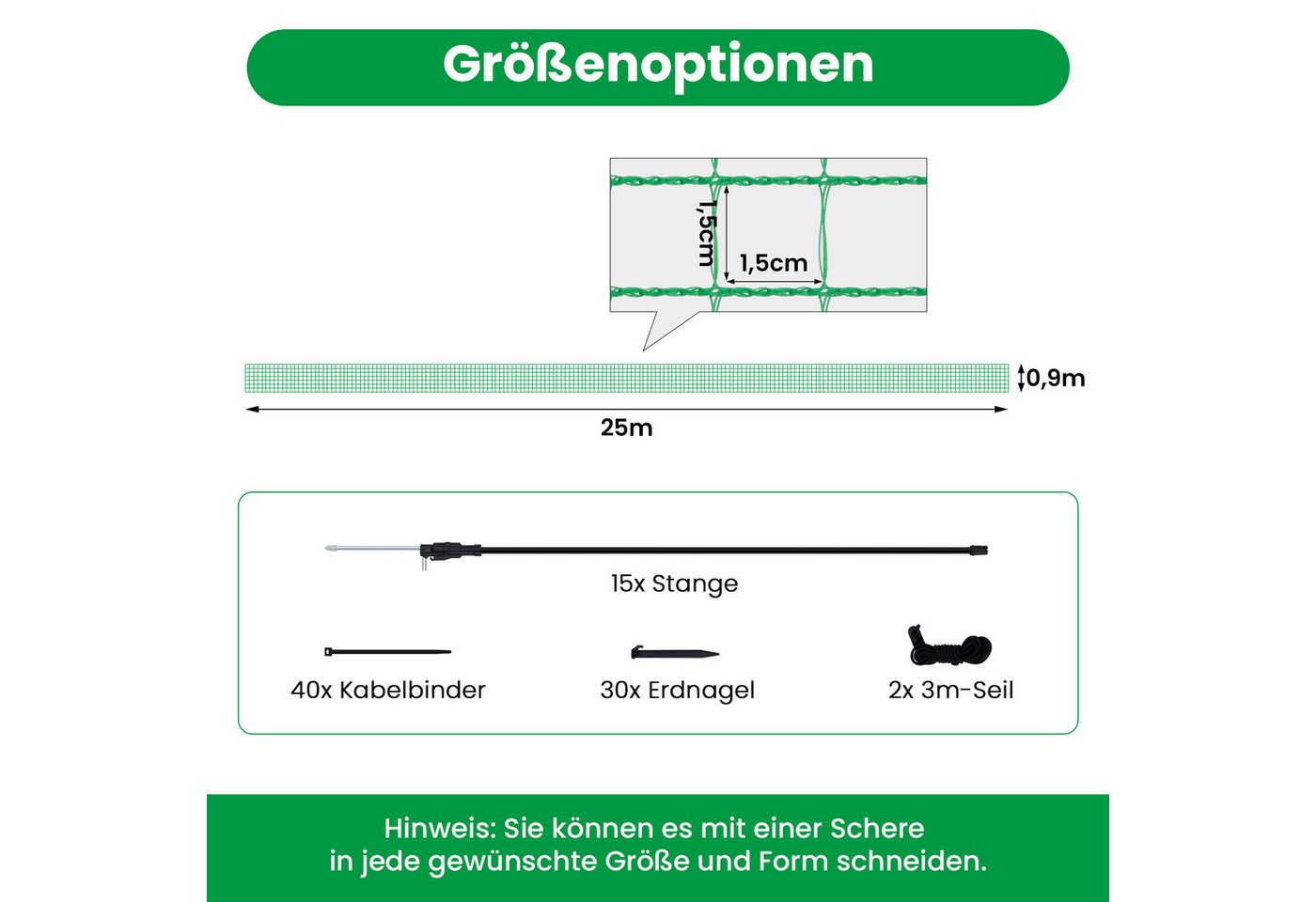Woltu Gartenzaun, (1-St), Geflügelnetz, mobiler Zaun, 53 g/m² PE, Grün – Bild 3 von 5