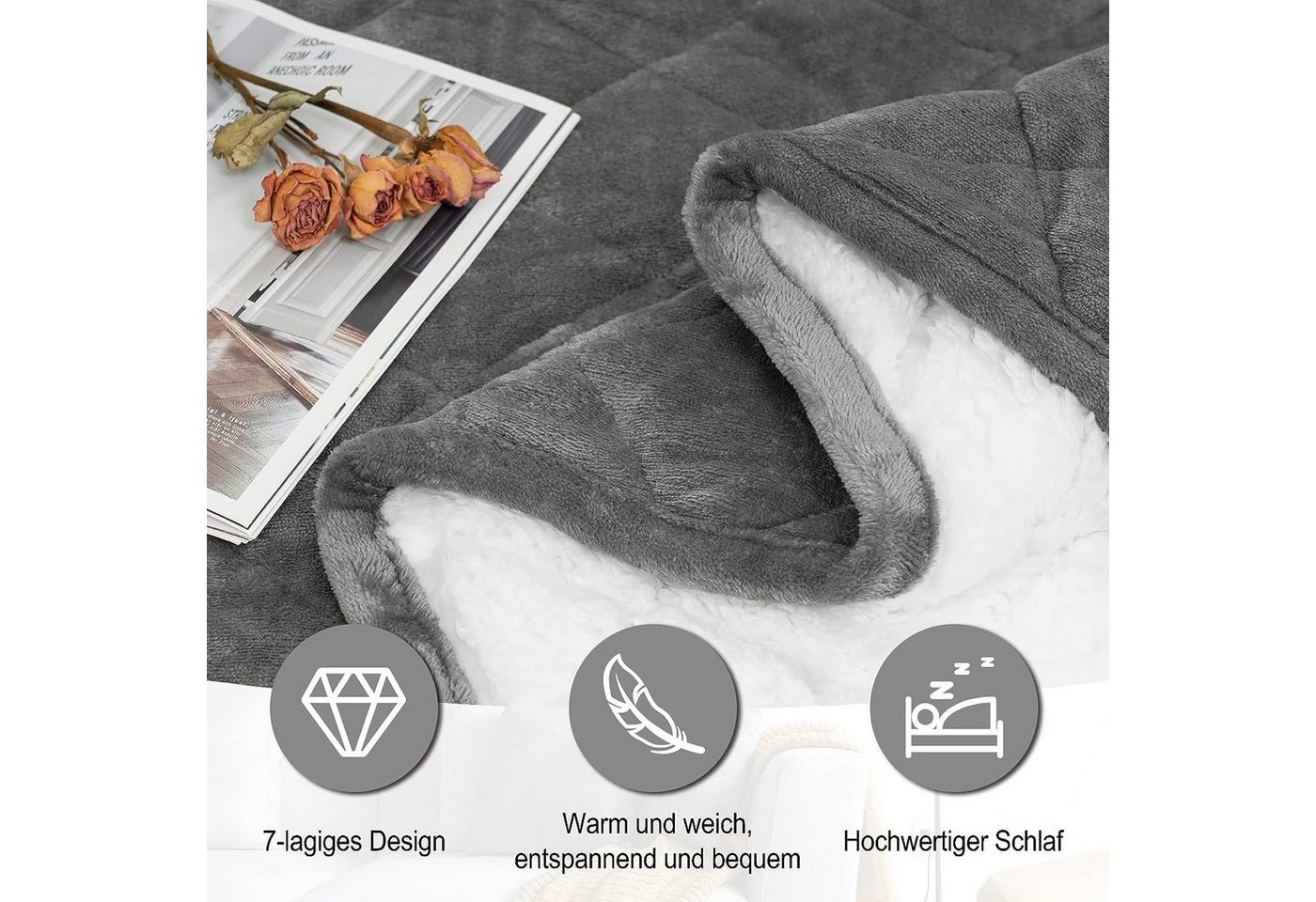 Woltu Gewichtsdecke, Bezug: Flanell Sherpa, Therapiedecke, Schwere Decke aus Flanell Sherpa – Bild 5 von 5
