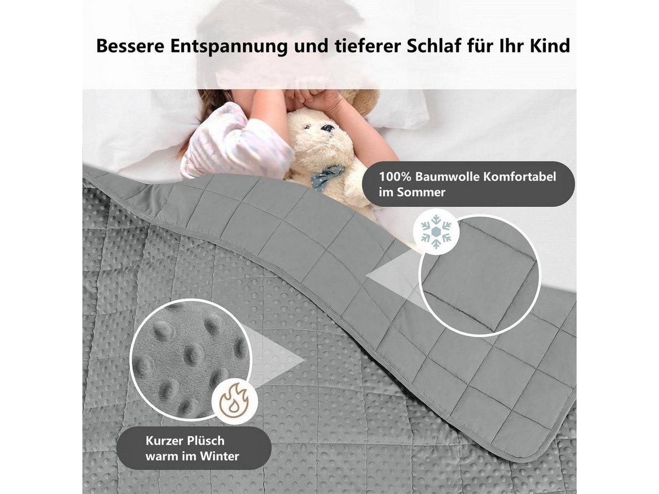 Woltu Gewichtsdecke, Kinder, doppelseitig, Weiche Baumwolle & Minky Dots – Bild 2 von 5