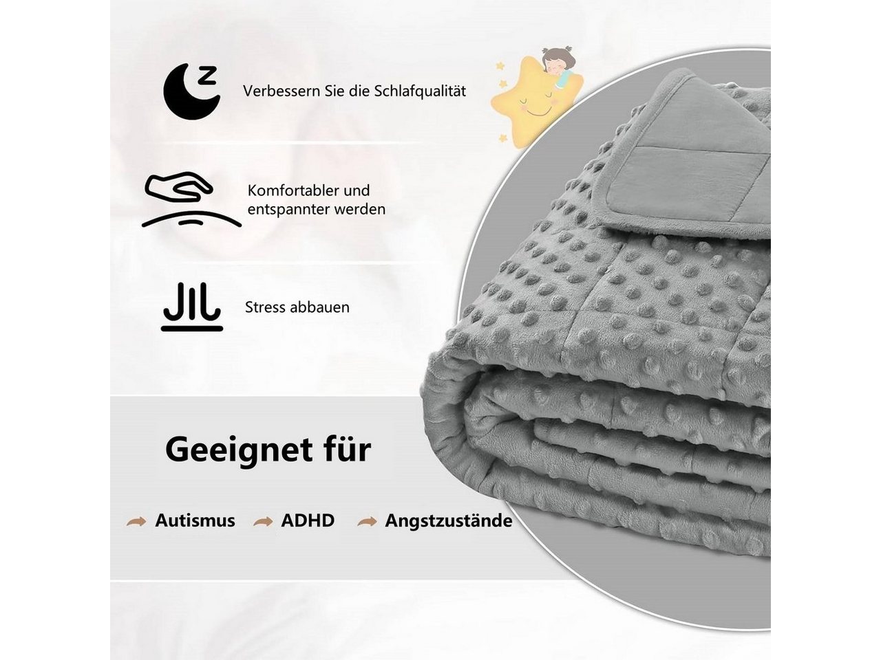 Woltu Gewichtsdecke, Kinder, doppelseitig, Weiche Baumwolle & Minky Dots – Bild 5 von 5