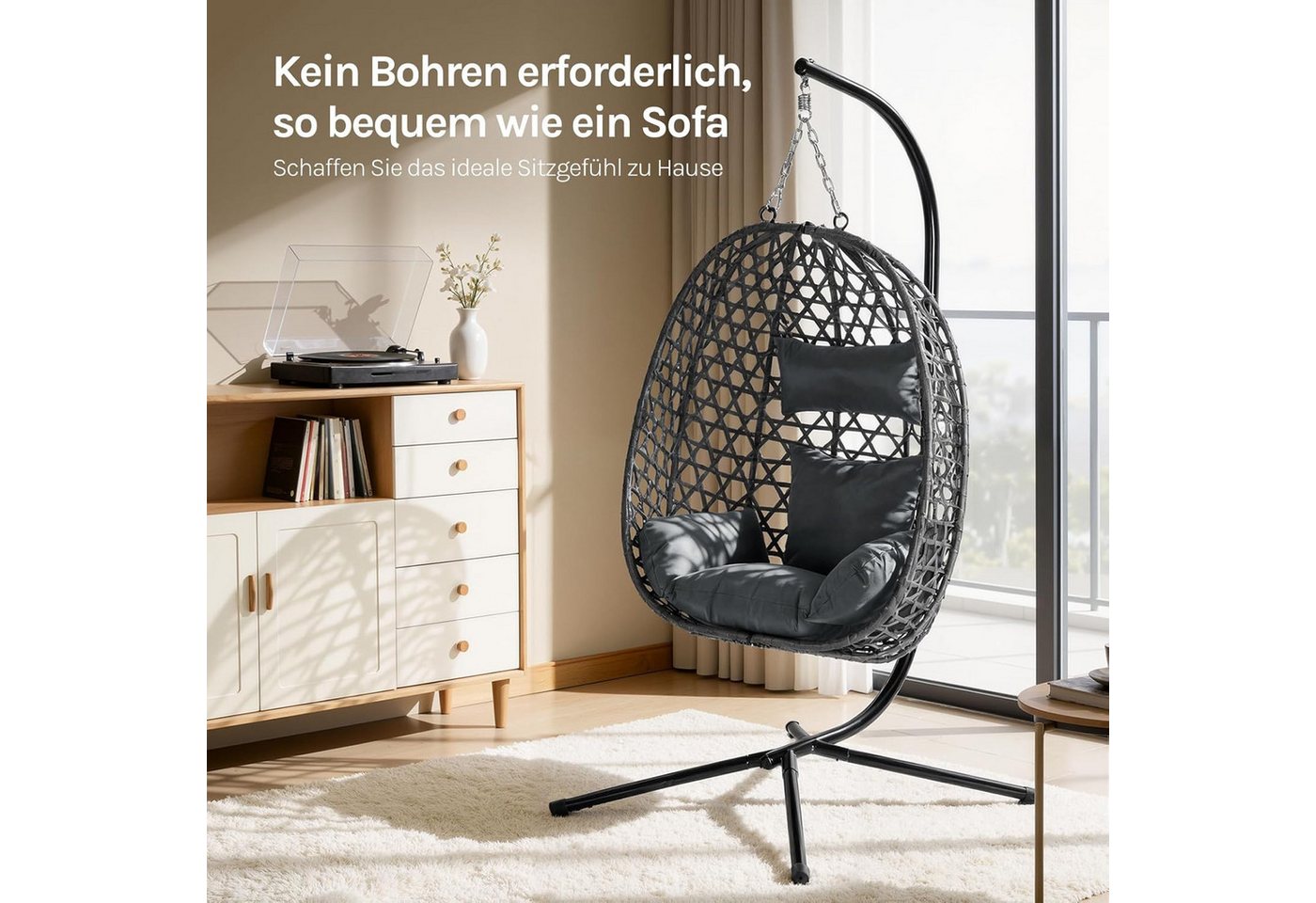 Woltu Hängesessel (1-St), mit Kissen und Kopfstütze, bis 150kg belastbar – Bild 2 von 5