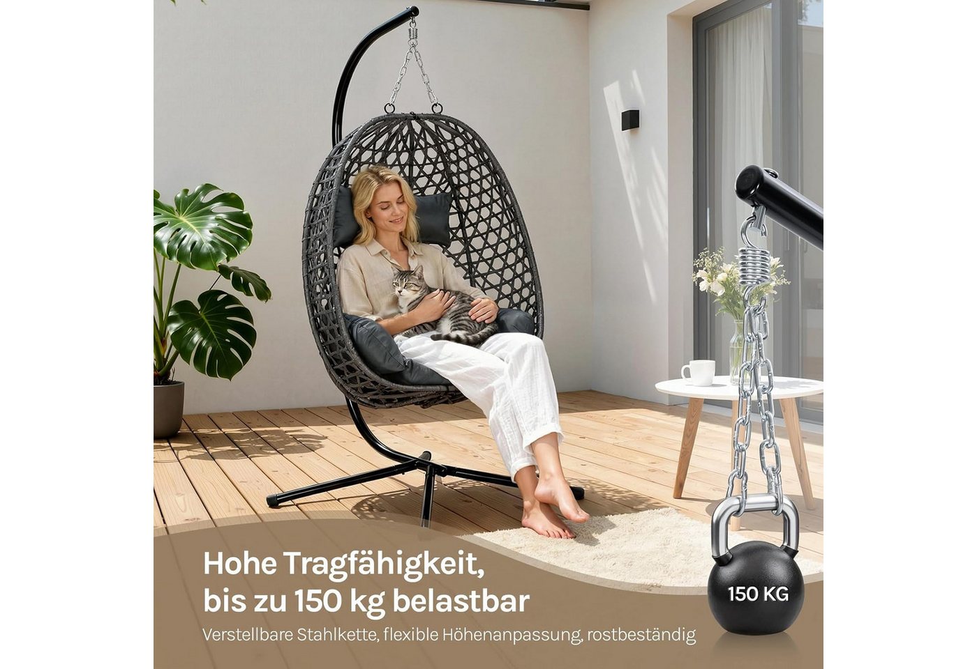 Woltu Hängesessel (1-St), mit Kissen und Kopfstütze, bis 150kg belastbar – Bild 3 von 5