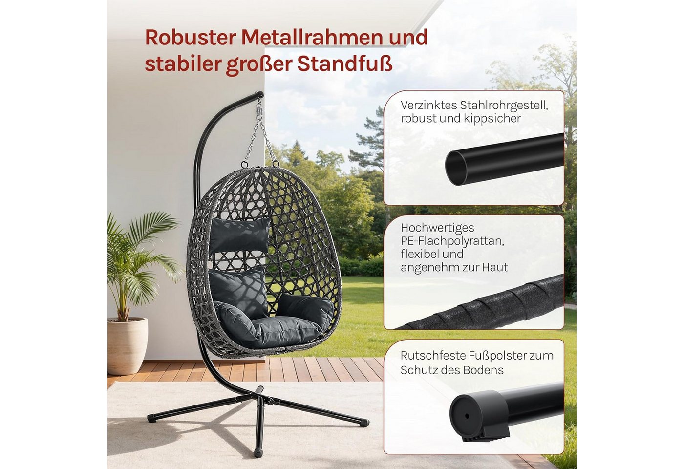 Woltu Hängesessel (1-St), mit Kissen und Kopfstütze, bis 150kg belastbar – Bild 5 von 5