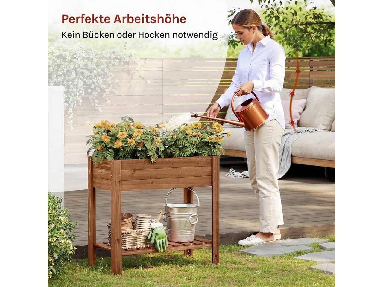 Woltu Hochbeet (1 St), mit Blumenkasten Ablageboden Folie, 80x75x40 cm – Bild 2 von 5