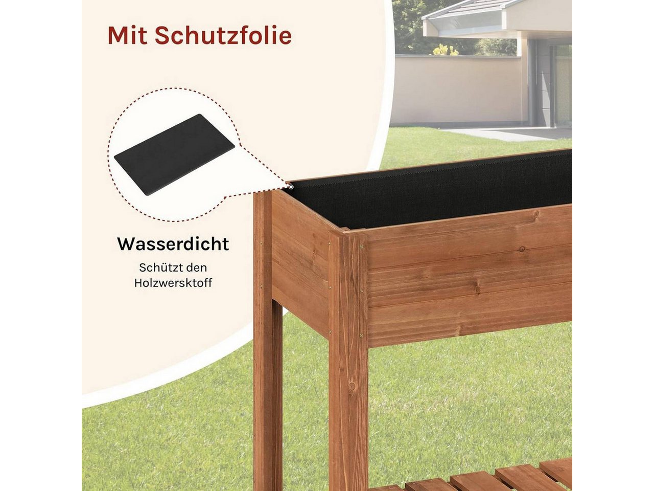 Woltu Hochbeet (1 St), mit Blumenkasten Ablageboden Folie, 80x75x40 cm – Bild 5 von 5