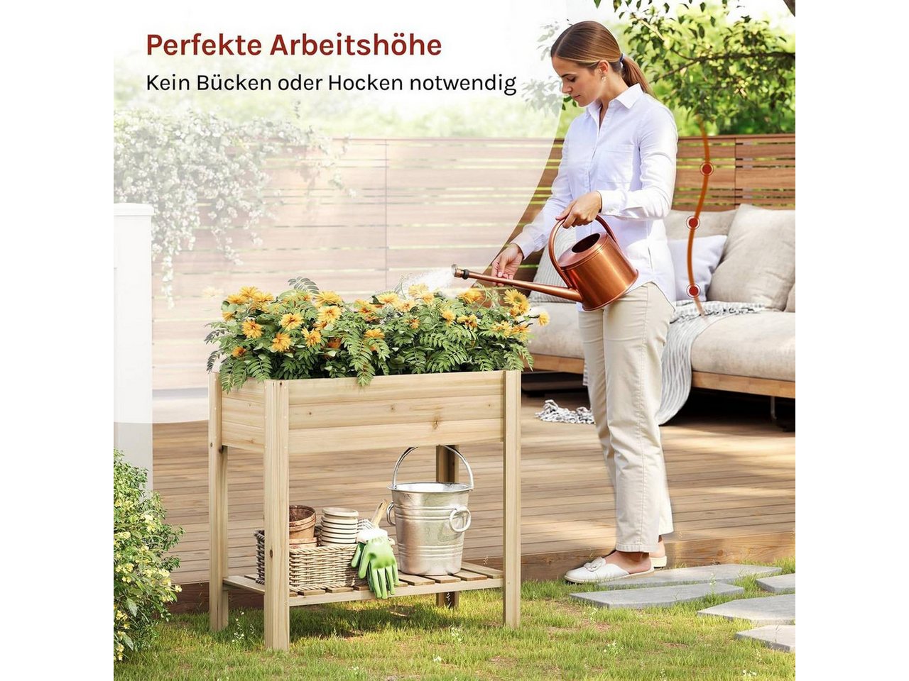Woltu Hochbeet (1 St), mit Blumenkasten Ablageboden Folie, 80x75x40 cm – Bild 2 von 5