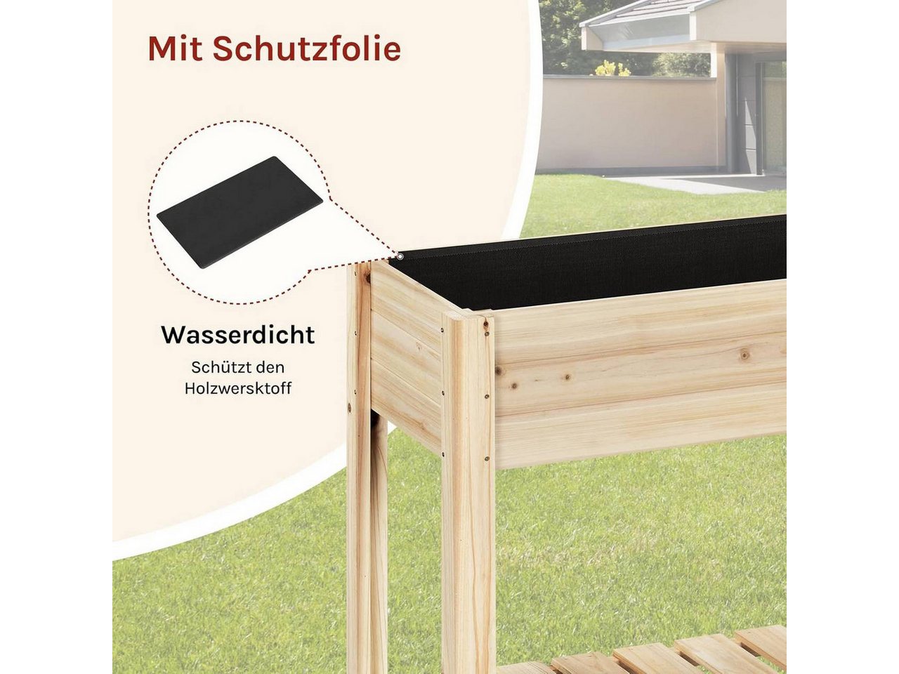 Woltu Hochbeet (1 St), mit Blumenkasten Ablageboden Folie, 80x75x40 cm – Bild 5 von 5