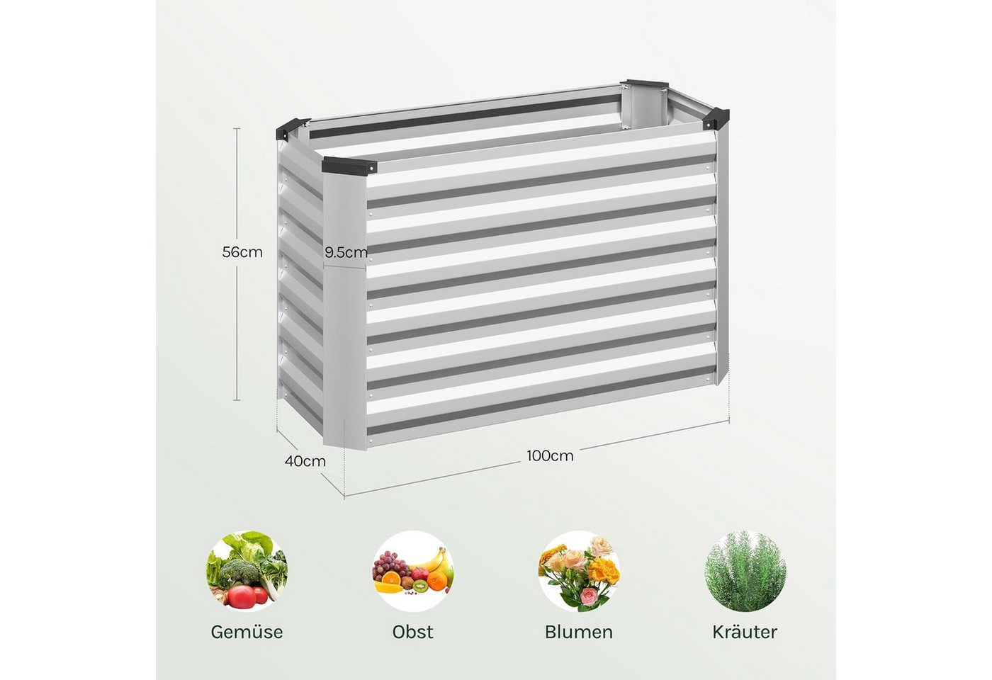 Woltu Hochbeet, Pflanzkübel, für Garten Balkon, aus robustem Stahlblech, Silber – Bild 3 von 5
