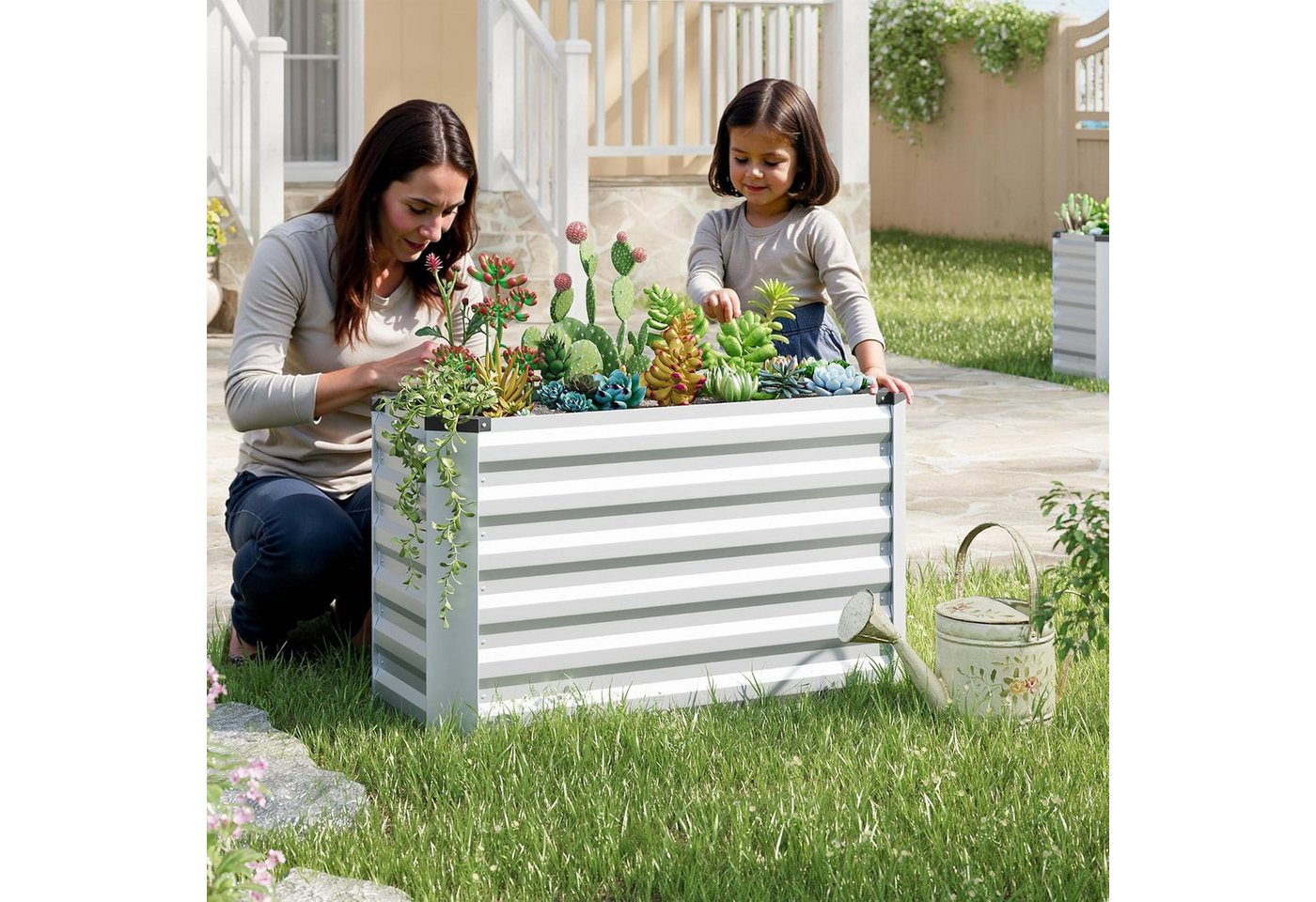 Woltu Hochbeet, Pflanzkübel, für Garten Balkon, aus robustem Stahlblech, Silber – Bild 4 von 5