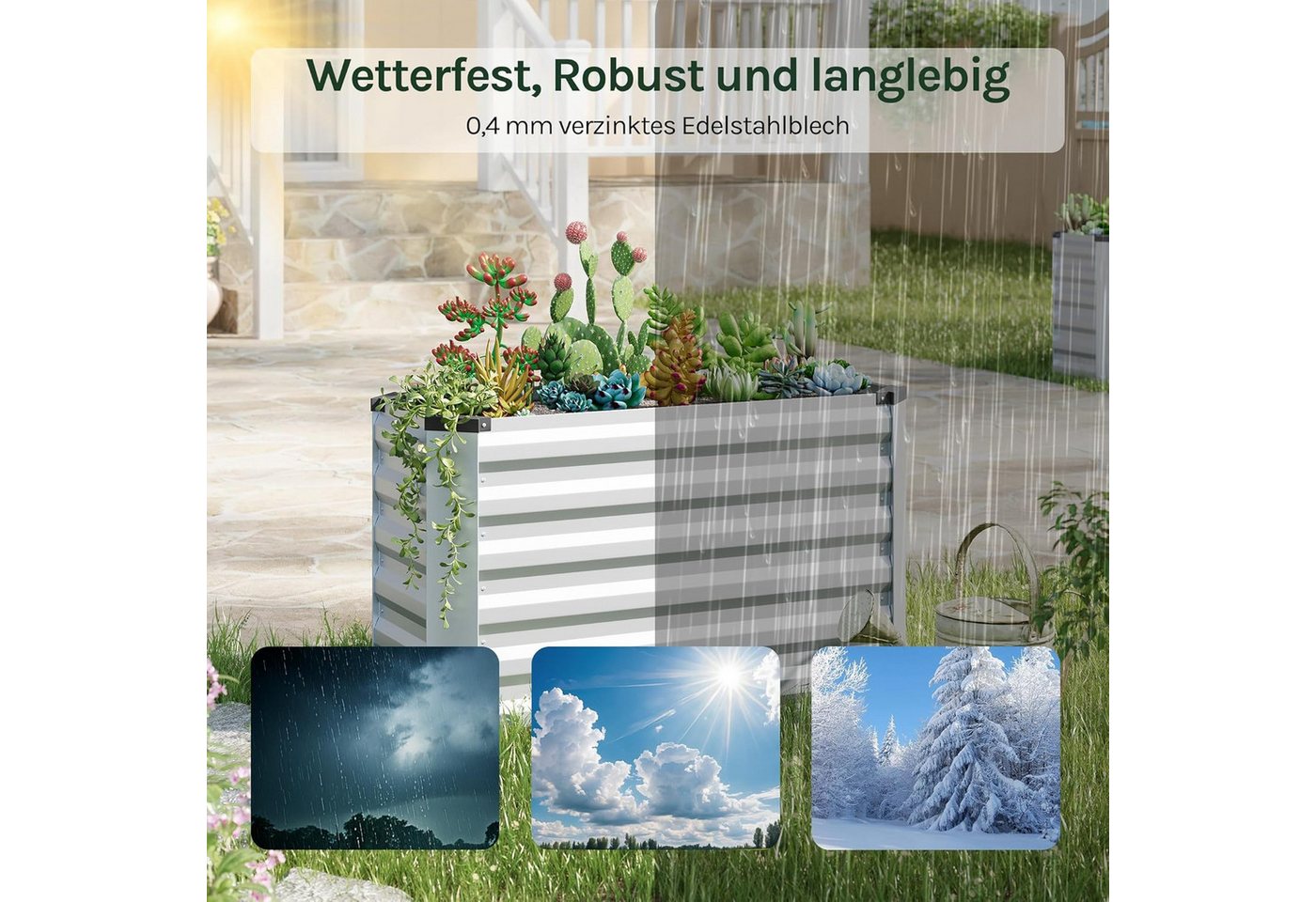 Woltu Hochbeet, Pflanzkübel, für Garten Balkon, aus robustem Stahlblech, Silber – Bild 5 von 5