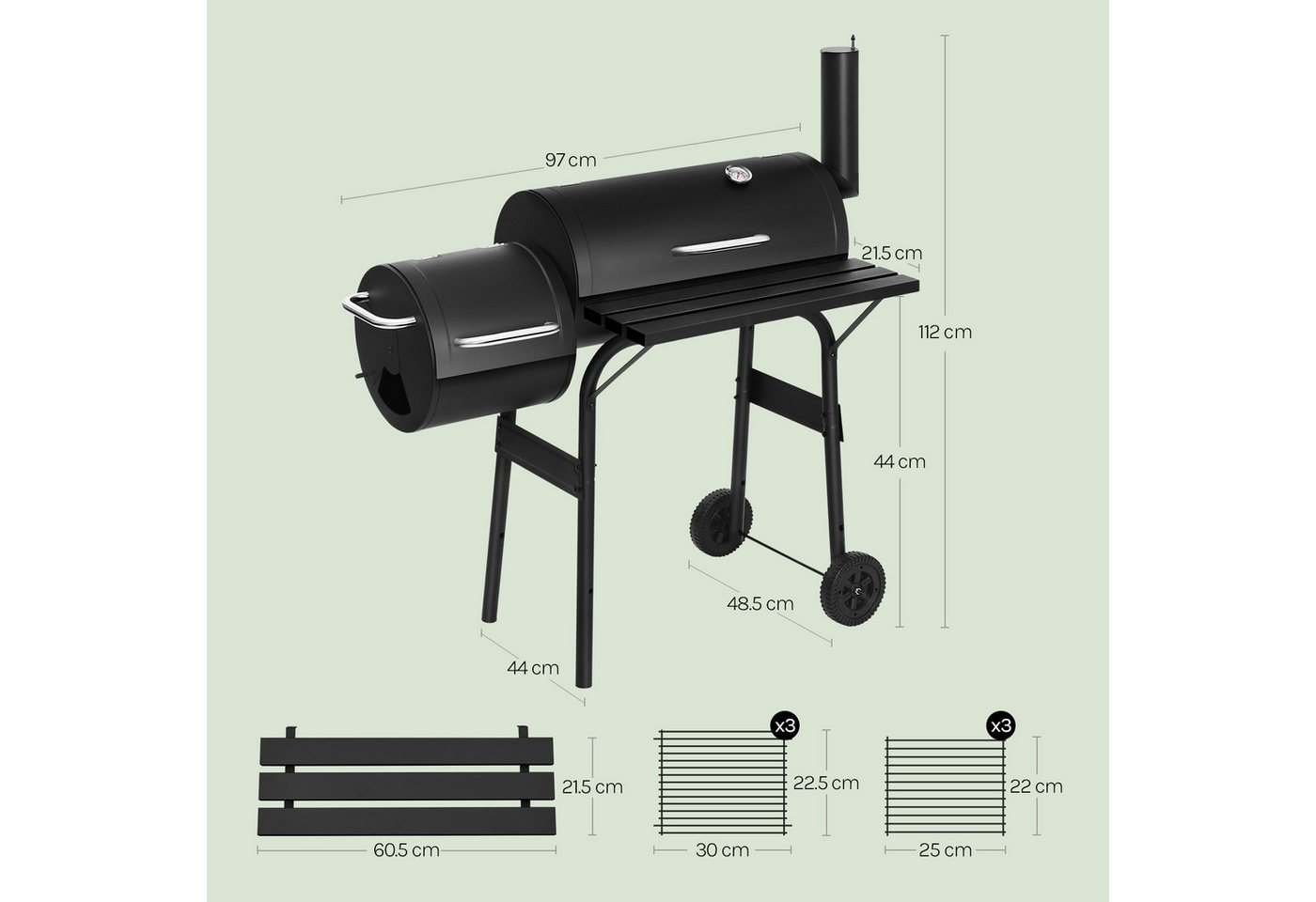 Woltu Holzkohlegrill, 2 Kammern Standgrill BBQ Grill für Camping Garten – Bild 3 von 5