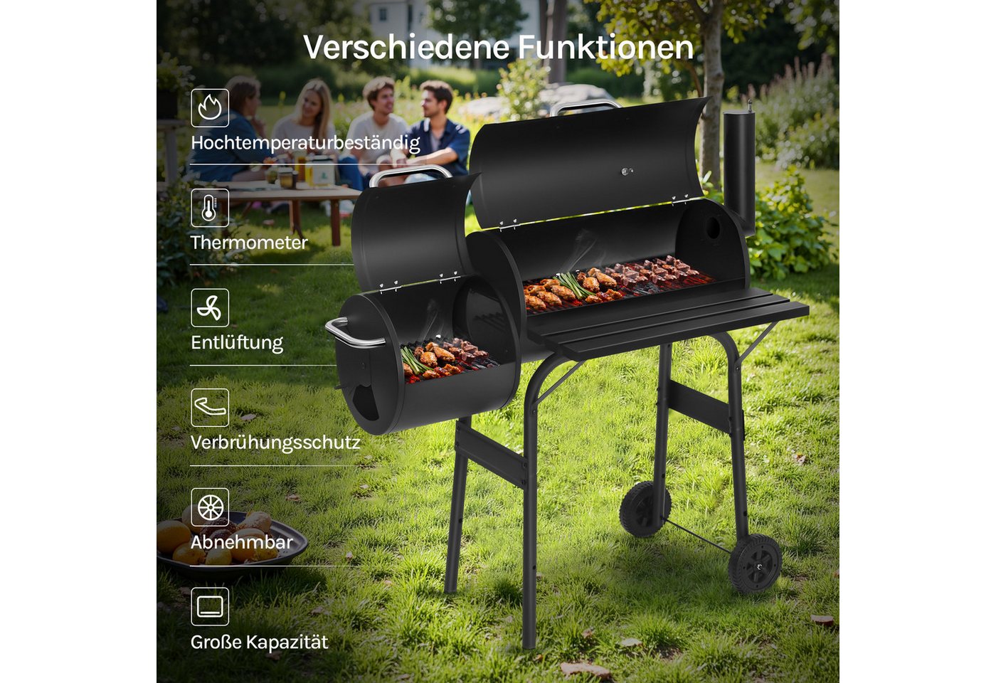 Woltu Holzkohlegrill, 2 Kammern Standgrill BBQ Grill für Camping Garten – Bild 4 von 5