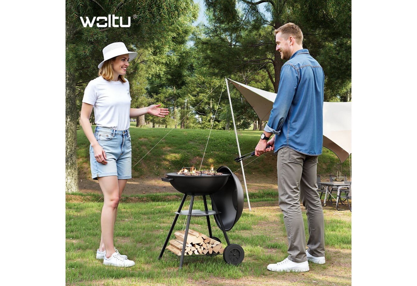 Woltu Holzkohlegrill, Holzkohle Barbecue Grill mit Räder für Garten Camping – Bild 2 von 5